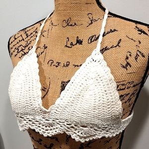 Macrame white bikini top beach festival crochet